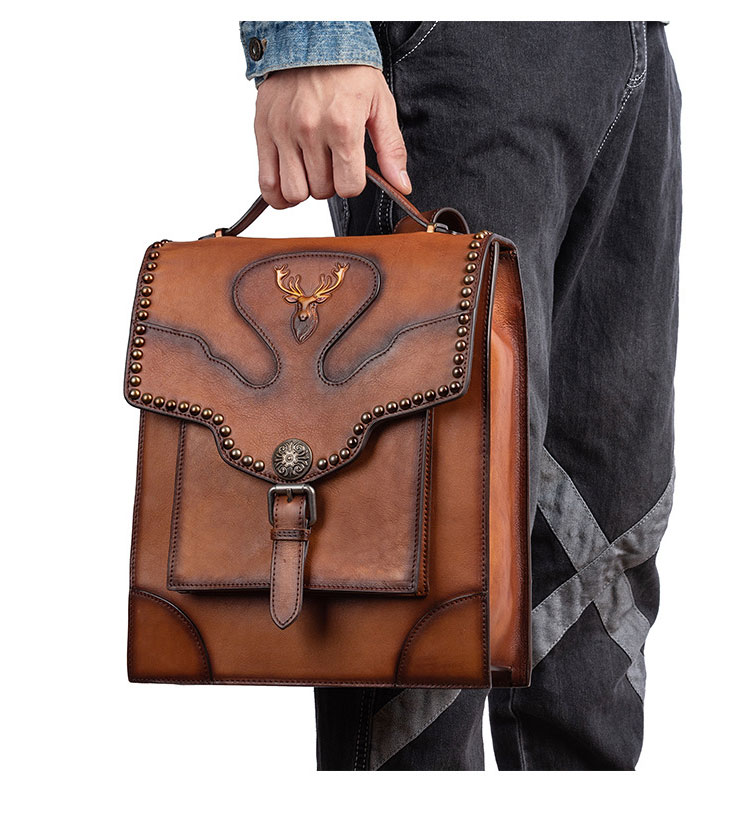 Whatna アンティーク風合い鞣し天 然 牛革ビジネスバッグメンズ バッグ 手提げ・リュックの2WAY厚 手 本革 レザー A4 14インチpc収納可 旅行 出張用 通勤 通学 就活 面接 バッグ かばん 男性用 ブラウン8630-12