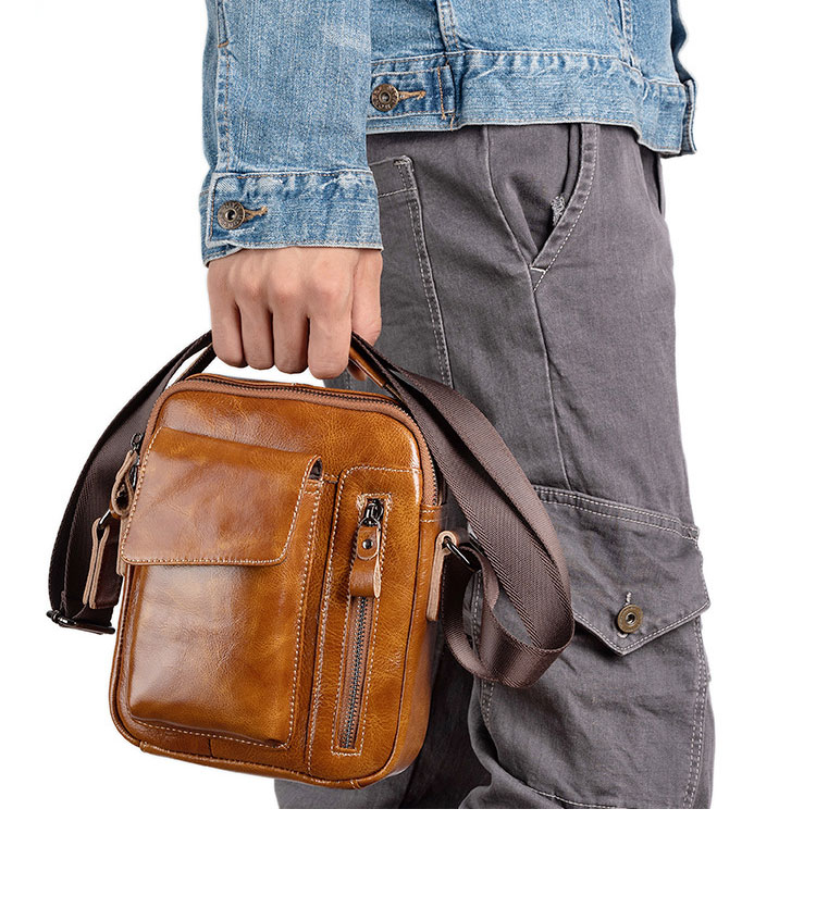Whatna アンティーク風合い鞣し天 然 牛革ショルダーバッグ メンズ 2way 斜め掛け 手提げバッグ ポシェットポ 小さめ メッセンジャーバッグ 通学 通勤バッグ 肩掛けバッグ 自転車かばん プレゼント男性 ブラウン wx8682-11