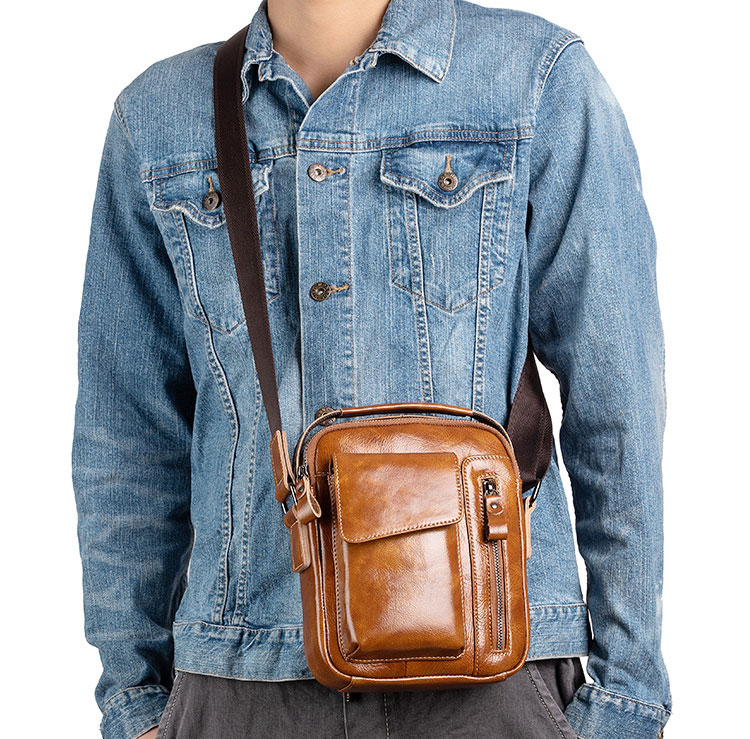 Whatna アンティーク風合い鞣し天 然 牛革ショルダーバッグ メンズ 2way 斜め掛け 手提げバッグ ポシェットポ 小さめ メッセンジャーバッグ 通学 通勤バッグ 肩掛けバッグ 自転車かばん プレゼント男性 ブラウン wx8682-8