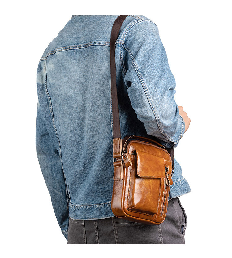Whatna アンティーク風合い鞣し天 然 牛革ショルダーバッグ メンズ 2way 斜め掛け 手提げバッグ ポシェットポ 小さめ メッセンジャーバッグ 通学 通勤バッグ 肩掛けバッグ 自転車かばん プレゼント男性 ブラウン wx8682-9