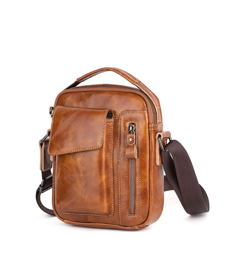 Whatna アンティーク風合い鞣し天 然 牛革ショルダーバッグ メンズ 2way 斜め掛け 手提げバッグ ポシェットポ 小さめ メッセンジャーバッグ 通学 通勤バッグ 肩掛けバッグ 自転車かばん プレゼント男性 ブラウン wx8682-1