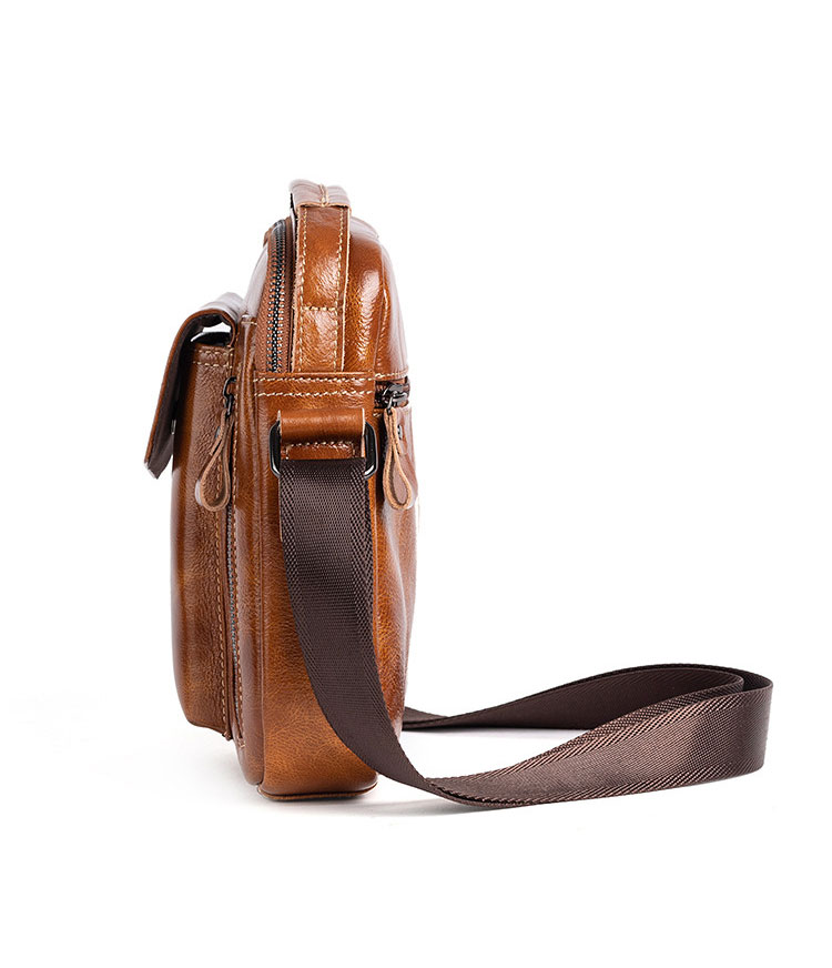 Whatna アンティーク風合い鞣し天 然 牛革ショルダーバッグ メンズ 2way 斜め掛け 手提げバッグ ポシェットポ 小さめ メッセンジャーバッグ 通学 通勤バッグ 肩掛けバッグ 自転車かばん プレゼント男性 ブラウン wx8682-2