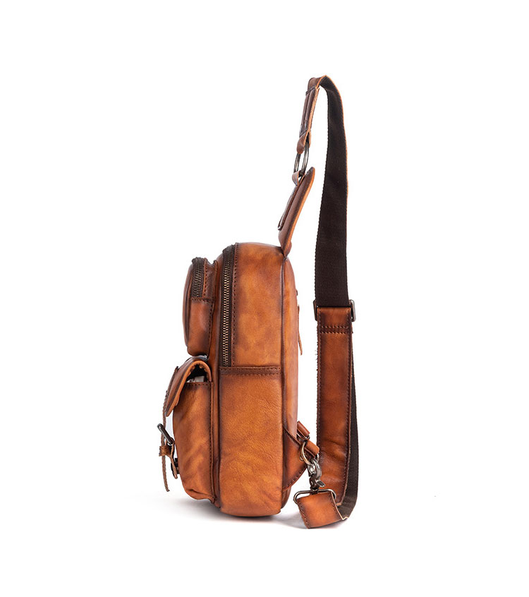 Whatna アンティーク風合い鞣し天 然牛 革 斜めがけ ボディバッグ ワンショルダー メンズ 左右付け替え可能 本革 厚手  レザー8625-2