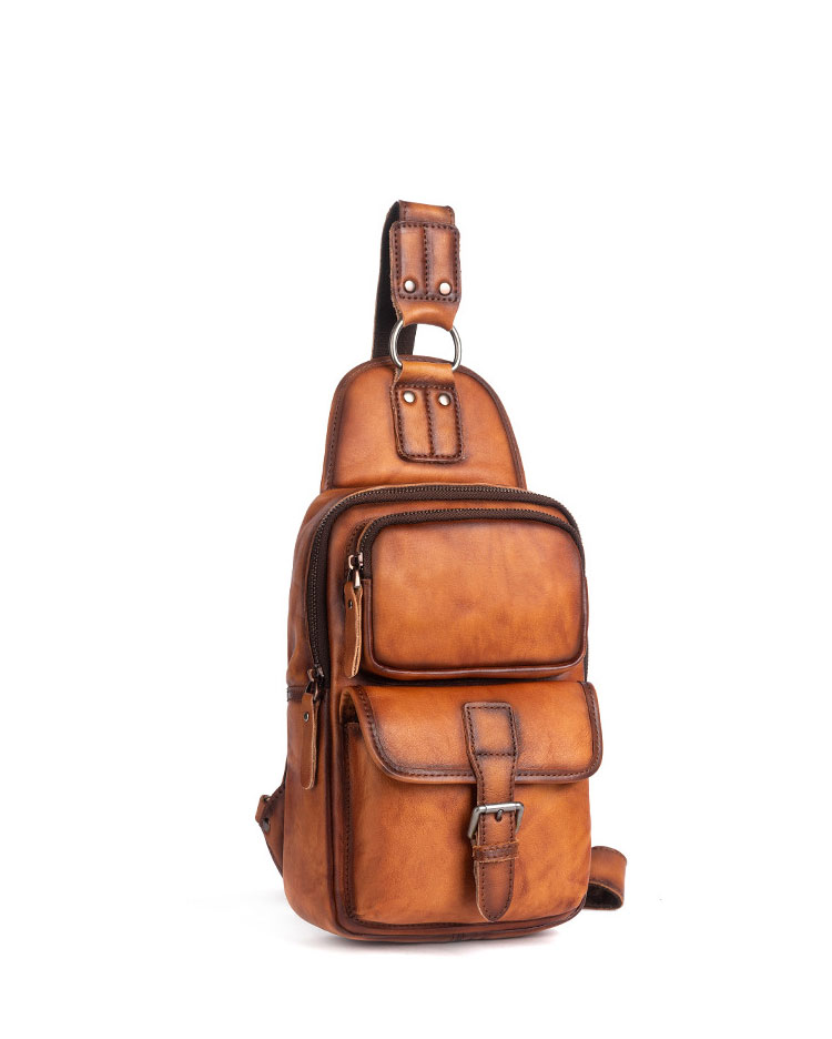 Whatna アンティーク風合い鞣し天 然牛 革 斜めがけ ボディバッグ ワンショルダー メンズ 左右付け替え可能 本革 厚手  レザー8625-1