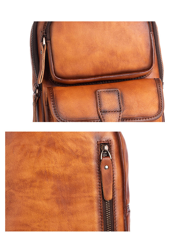 Whatna アンティーク風合い鞣し天 然牛 革 斜めがけ ボディバッグ ワンショルダー メンズ 左右付け替え可能 本革 厚手  レザー8625-7