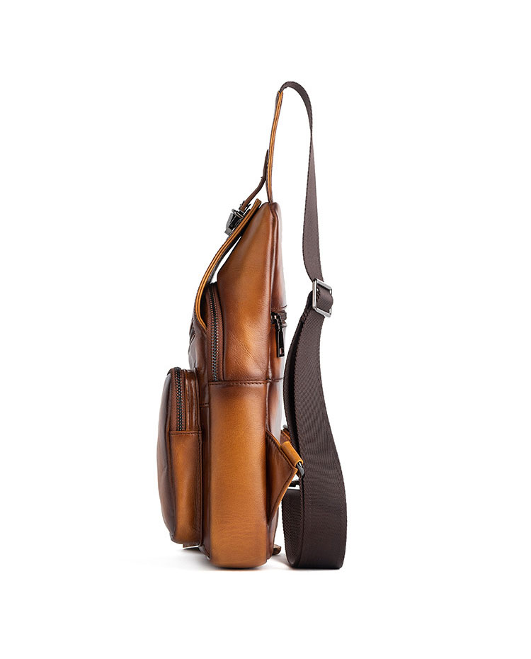 Whatna アンティーク風合い鞣し天 然牛 革 斜めがけ ボディバッグ ワンショルダー メンズ 左右付け替え可能 本革 厚手 レザーWX8613-3