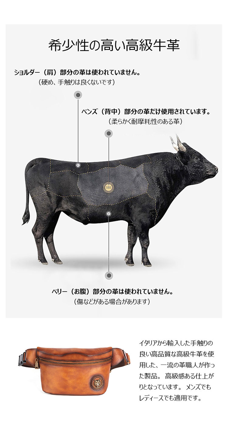 Whatna アンティーク風合い鞣し天 然 牛革ミニウエストポーチ ウエストバッグ メンズ ミニショルダーバッグ 手作業で作 男女兼用 本革 斜めがけ ボディバッグ ワンショルダー 軽量 ブラウン wx8685-6