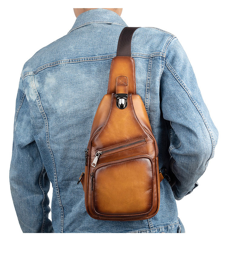 Whatna アンティーク風合い鞣し天 然牛 革 斜めがけ ボディバッグ ワンショルダー メンズ 左右付け替え可能 本革 厚手 レザーWX8613-10