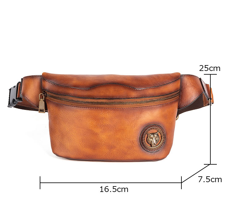 Whatna アンティーク風合い鞣し天 然 牛革ミニウエストポーチ ウエストバッグ メンズ ミニショルダーバッグ 手作業で作 男女兼用 本革 斜めがけ ボディバッグ ワンショルダー 軽量 ブラウン wx8685-1