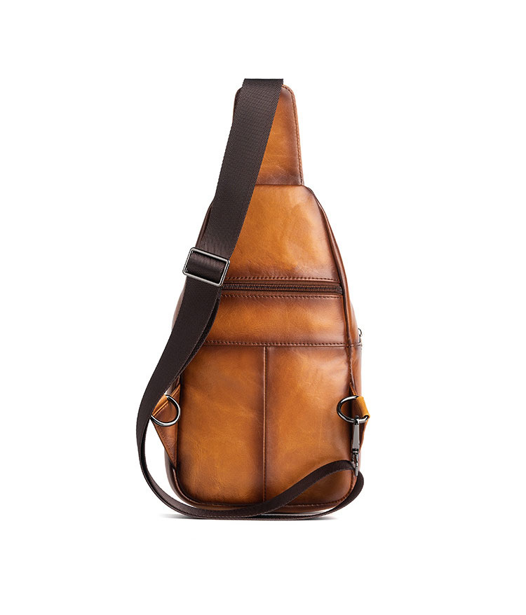 Whatna アンティーク風合い鞣し天 然牛 革 斜めがけ ボディバッグ ワンショルダー メンズ 左右付け替え可能 本革 厚手 レザーWX8613-2