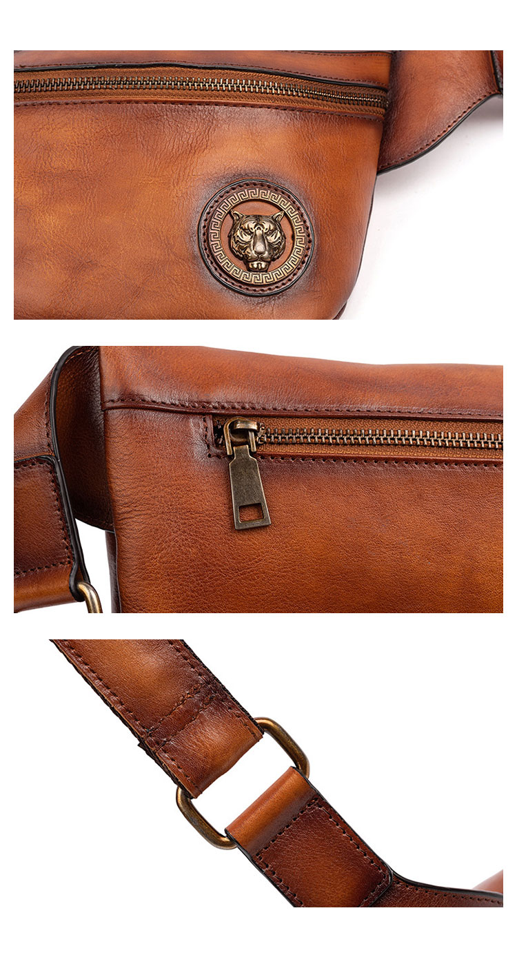 Whatna アンティーク風合い鞣し天 然 牛革ミニウエストポーチ ウエストバッグ メンズ ミニショルダーバッグ 手作業で作 男女兼用 本革 斜めがけ ボディバッグ ワンショルダー 軽量 ブラウン wx8685-7