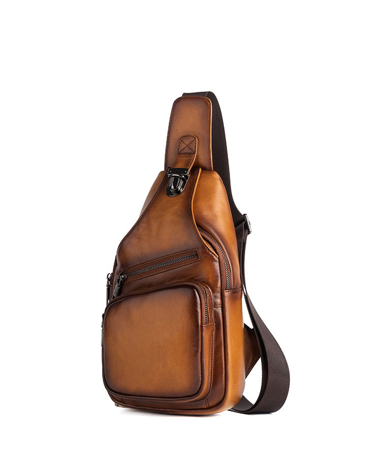 Whatna アンティーク風合い鞣し天 然牛 革 斜めがけ ボディバッグ ワンショルダー メンズ 左右付け替え可能 本革 厚手 レザーWX8613-1