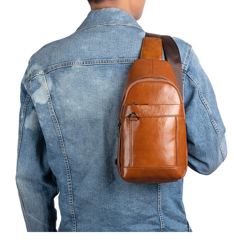 Whatna アンティーク風合い鞣し天 然牛 革 斜めがけ ボディバッグ ワンショルダー メンズ 左右付け替え可能 本革 厚手  レザーWX8680-10