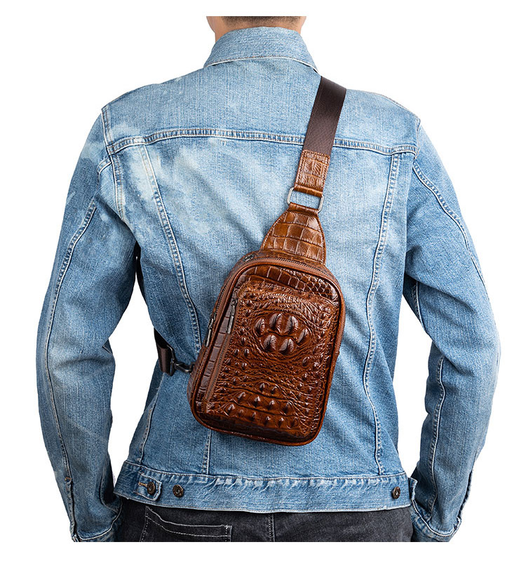 Whatna クロコダイル型押し天然 牛革 斜めがけ ボディバッグ ワンショルダー メンズ 左右付け替え可能  本 革 厚手  レザー8618-7