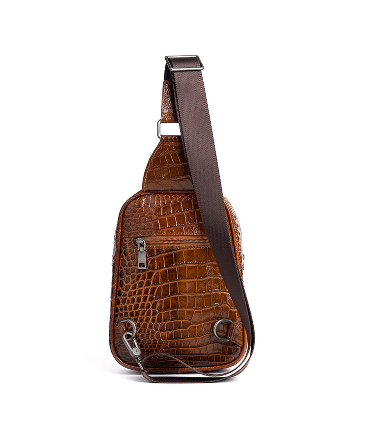 Whatna クロコダイル型押し天然 牛革 斜めがけ ボディバッグ ワンショルダー メンズ 左右付け替え可能  本 革 厚手  レザー8618-2