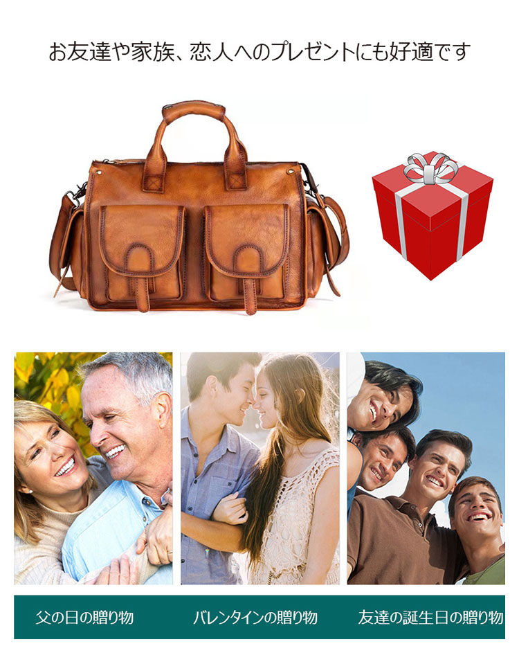 Whatna アンティーク風合い鞣し天 然 牛革 ビジネスバッグメンズ 2way ショルダー 手提げバッグブリーフケース15.6インチPC対応 旅行 出張 通勤 通学 就活 面接 バッグ かばん 男性用8135-8
