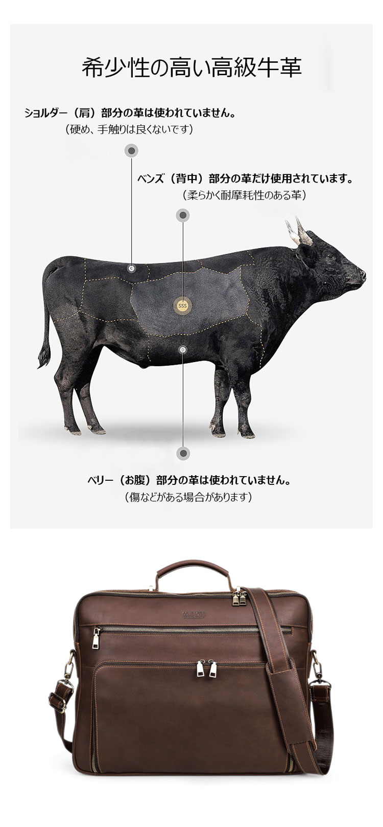 Whatna 天然 牛革ビジネス バッグメンズ  手提げバッグ ショルダーバッグ 4枚カード収納2室仕切 5本入ペンホルダー付ブリーフケース 16インチPC対応 旅行 出張 通勤 通学 就活 面接 バッグ かばん 男性用 MB212-7