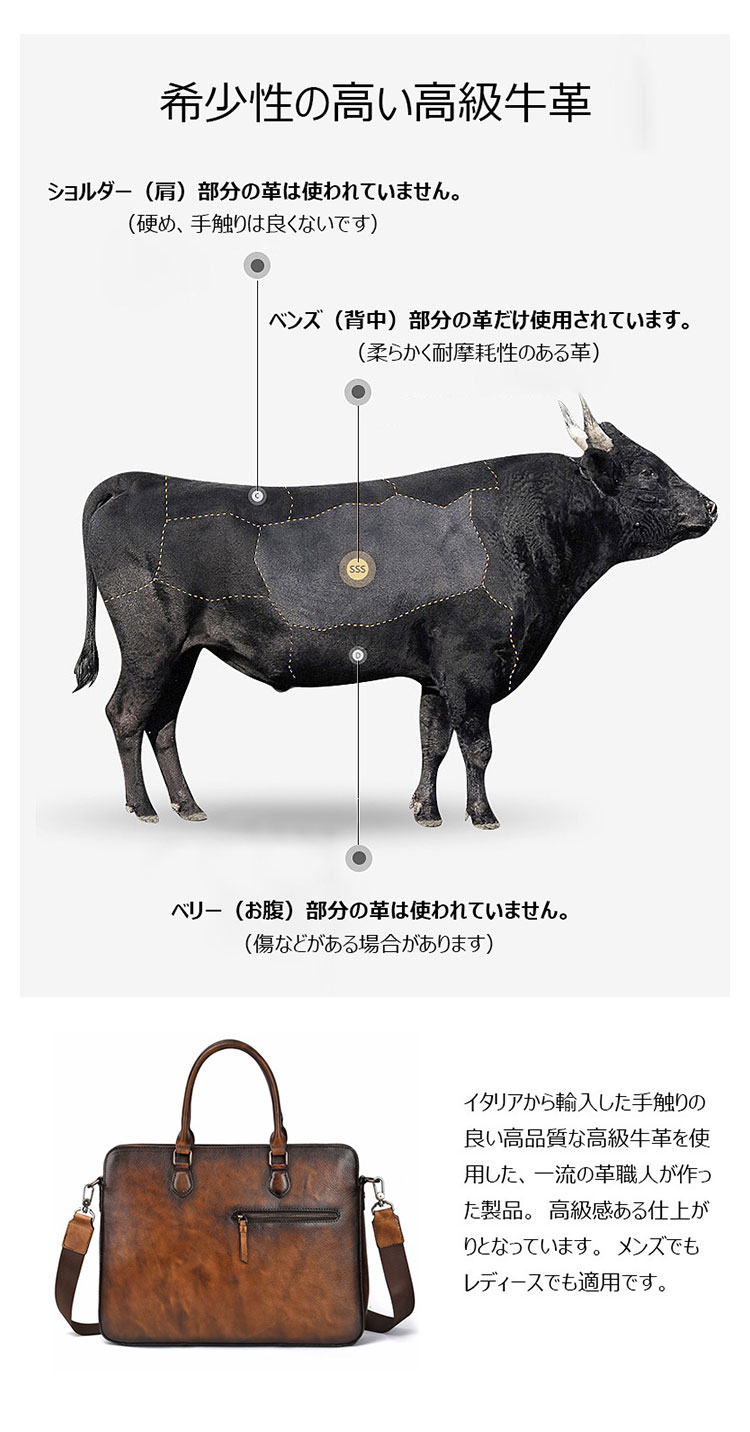 Whatna アンティーク風合い鞣し天 然 牛革 ビジネスバッグメンズ 2way ショルダー 手提げバッグ 2本入ペンホルダー付 ブリーフケース15インチPC対応 旅行 出張 通勤 通学 就活 面接 バッグ かばん 男性用9102-7