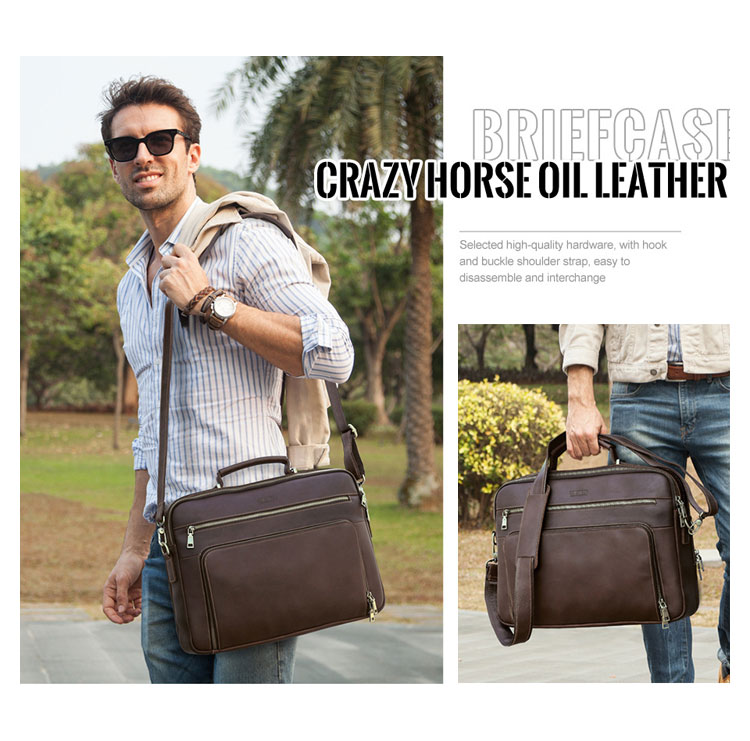 Whatna 天然 牛革ビジネス バッグメンズ  手提げバッグ ショルダーバッグ 4枚カード収納2室仕切 5本入ペンホルダー付ブリーフケース 16インチPC対応 旅行 出張 通勤 通学 就活 面接 バッグ かばん 男性用 MB212-6