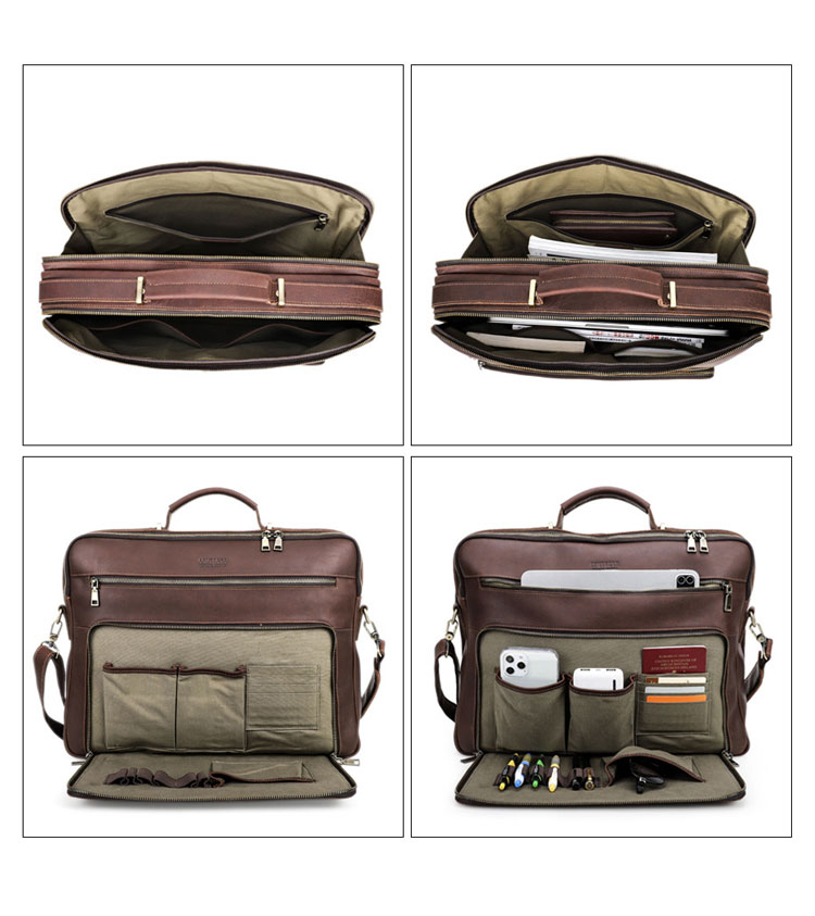 Whatna 天然 牛革ビジネス バッグメンズ  手提げバッグ ショルダーバッグ 4枚カード収納2室仕切 5本入ペンホルダー付ブリーフケース 16インチPC対応 旅行 出張 通勤 通学 就活 面接 バッグ かばん 男性用 MB212-4