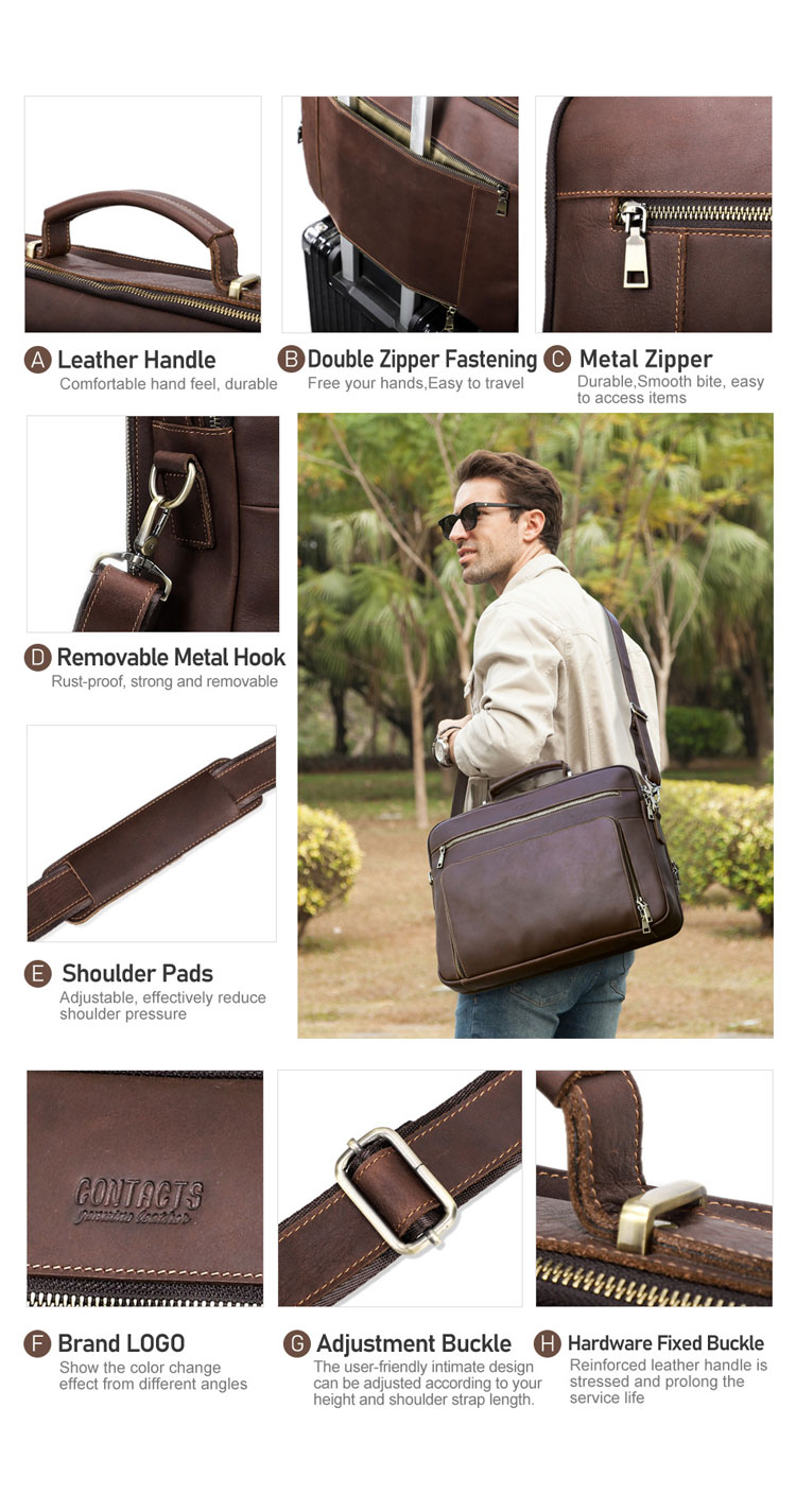 Whatna 天然 牛革ビジネス バッグメンズ  手提げバッグ ショルダーバッグ 4枚カード収納2室仕切 5本入ペンホルダー付ブリーフケース 16インチPC対応 旅行 出張 通勤 通学 就活 面接 バッグ かばん 男性用 MB212-5