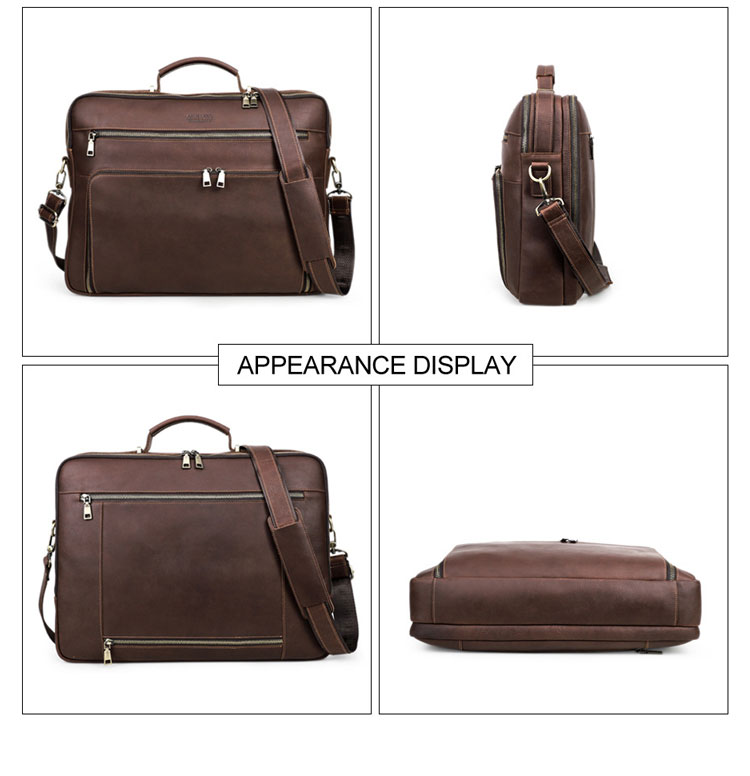 Whatna 天然 牛革ビジネス バッグメンズ  手提げバッグ ショルダーバッグ 4枚カード収納2室仕切 5本入ペンホルダー付ブリーフケース 16インチPC対応 旅行 出張 通勤 通学 就活 面接 バッグ かばん 男性用 MB212-2