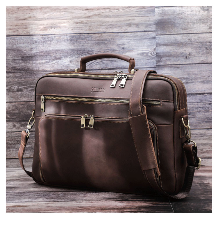 Whatna 天然 牛革ビジネス バッグメンズ  手提げバッグ ショルダーバッグ 4枚カード収納2室仕切 5本入ペンホルダー付ブリーフケース 16インチPC対応 旅行 出張 通勤 通学 就活 面接 バッグ かばん 男性用 MB212-1