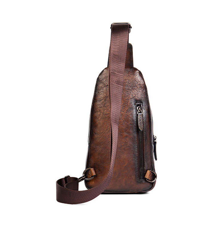 Whatna アンティーク風合い鞣し天 然牛 革 斜めがけ ボディバッグ ワンショルダー メンズ 左右付け替え可能 本革 厚手  レザー20813-4