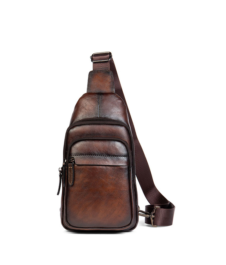 Whatna アンティーク風合い鞣し天 然牛 革 斜めがけ ボディバッグ ワンショルダー メンズ 左右付け替え可能 本革 厚手  レザー20813-1