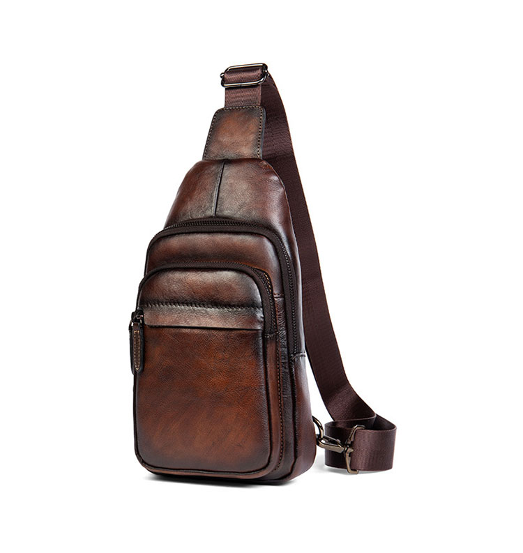 Whatna アンティーク風合い鞣し天 然牛 革 斜めがけ ボディバッグ ワンショルダー メンズ 左右付け替え可能 本革 厚手  レザー20813-2