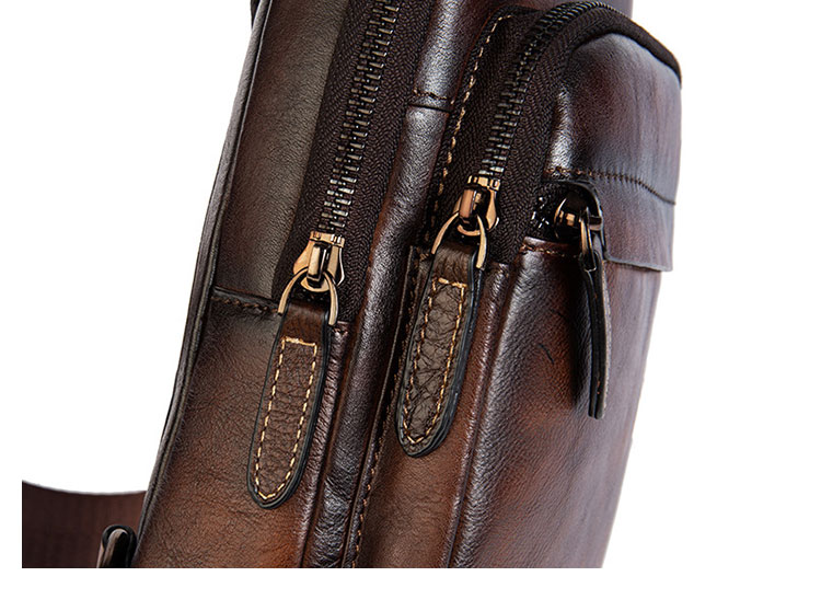 Whatna アンティーク風合い鞣し天 然牛 革 斜めがけ ボディバッグ ワンショルダー メンズ 左右付け替え可能 本革 厚手  レザー20813-8