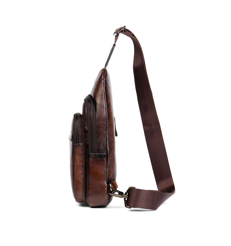 Whatna アンティーク風合い鞣し天 然牛 革 斜めがけ ボディバッグ ワンショルダー メンズ 左右付け替え可能 本革 厚手  レザー20813-3