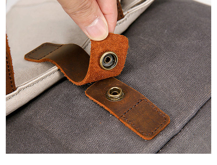 Whatna 厚手 帆布x天 然牛革 口折れ ショルダーバッグ メンズ バッグ 2way斜め掛け 手提げ 14インチPC収納可 A4ビジネスバッグメッセンジャーバッグ 通学 通勤鞄 軽量 実用 自転車 かばん男性用 グレー0002-10