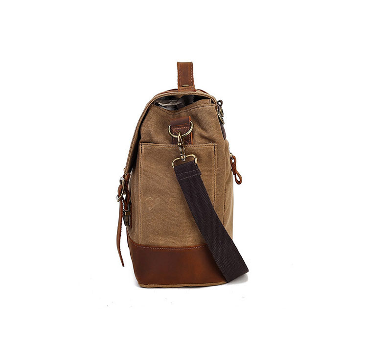 Whatna 厚手 帆布x天 然牛革 ビジネスバッグメンズ 2way ショルダー 手提げバッグ 多ポケットキャンバスブリーフケースA4サイズ対応 旅行 出張 通勤 通学 就活 面接 バッグ かばん 男性用F016-3