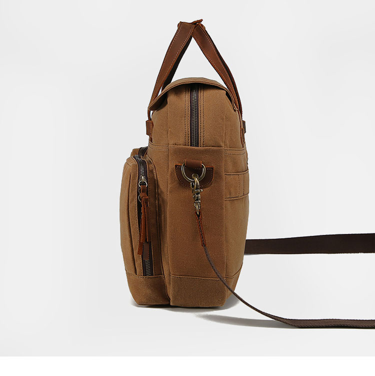 Whatna 厚手 帆布x天 然牛革 ビジネスバッグメンズ 2way ショルダー 手提げバッグ 2本入ペンホルダー付 多ポケットキャンバスブリーフケース15インチPC対応 旅行 出張 通勤 通学 就活 面接 バッグ かばん 男性用0266-2