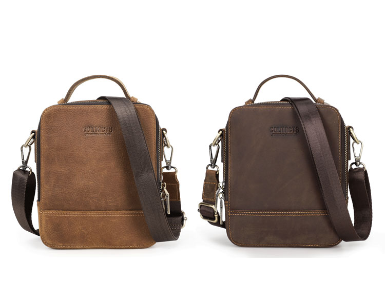 Whatna 天然 牛革 ミニ ショルダーバッグ メンズ ポシェット2way 斜め掛け 手提げバッグ セカンドバッグ 2本入ペンホルダー付 ショルダーベルト付属 4枚カード収納可 通学 通勤 肩掛けミニバッグ プレゼント男性 MB215-1