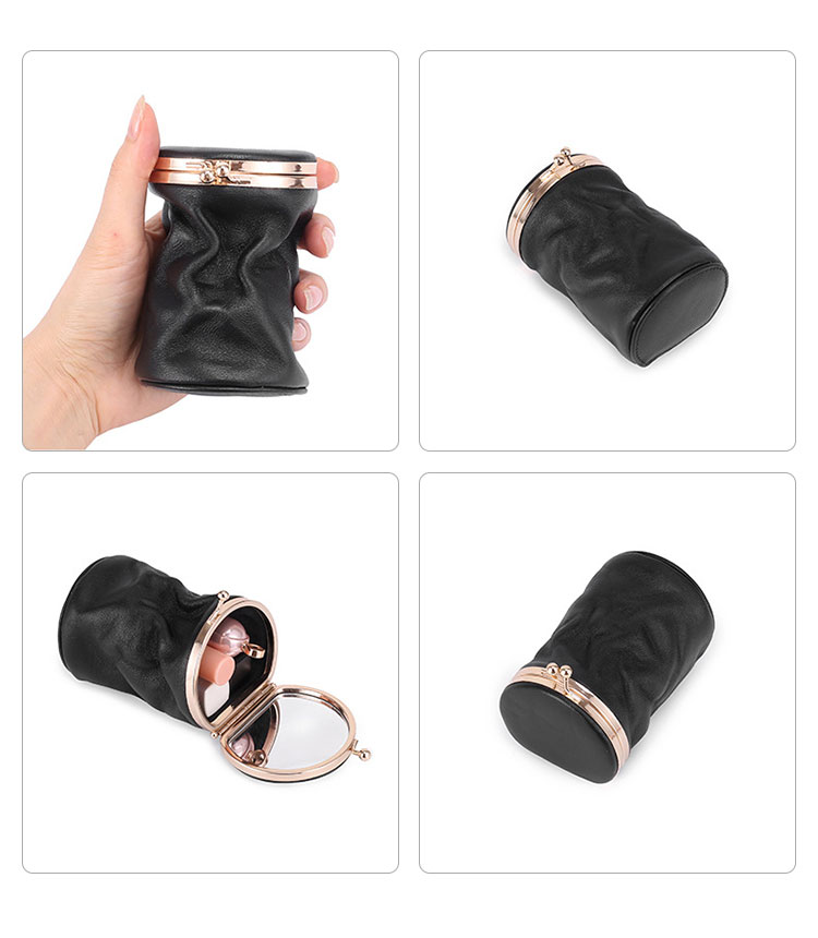 Whatna 天然 厚手 牛革 小銭入れ コインケース  レディース 札入れ カード入れ 化粧ポーチ 口紅ケースミラー付き 折り畳み可 イヤホン収納ケース 口紅入れ ミニ化粧ポーチ 小物入れ本 革 防 水 お家はもちろん、旅行、出張持ち運び便利な CL-8296-2