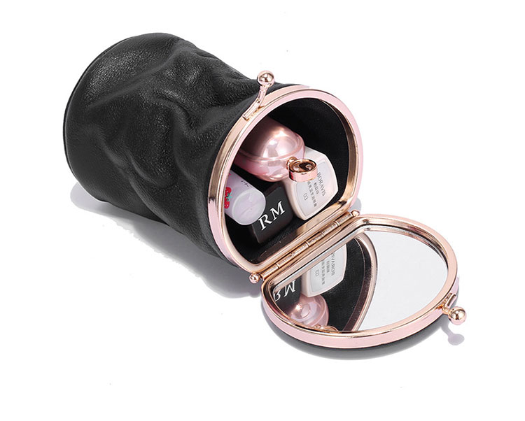 Whatna 天然 厚手 牛革 小銭入れ コインケース  レディース 札入れ カード入れ 化粧ポーチ 口紅ケースミラー付き 折り畳み可 イヤホン収納ケース 口紅入れ ミニ化粧ポーチ 小物入れ本 革 防 水 お家はもちろん、旅行、出張持ち運び便利な CL-8296-6