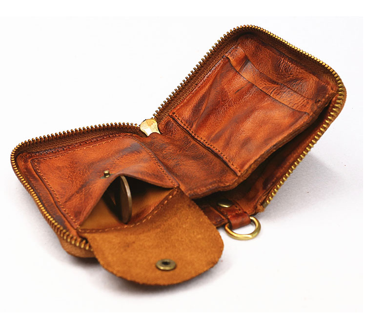 Whatna 鞣し革 牛革 小銭入れ コインケース メンズ レディース 札入れ カード入 短財布 手のひらサイズ キーホルダー付 本革 コンパクト 小さい 薄い 防 水 SG118-6