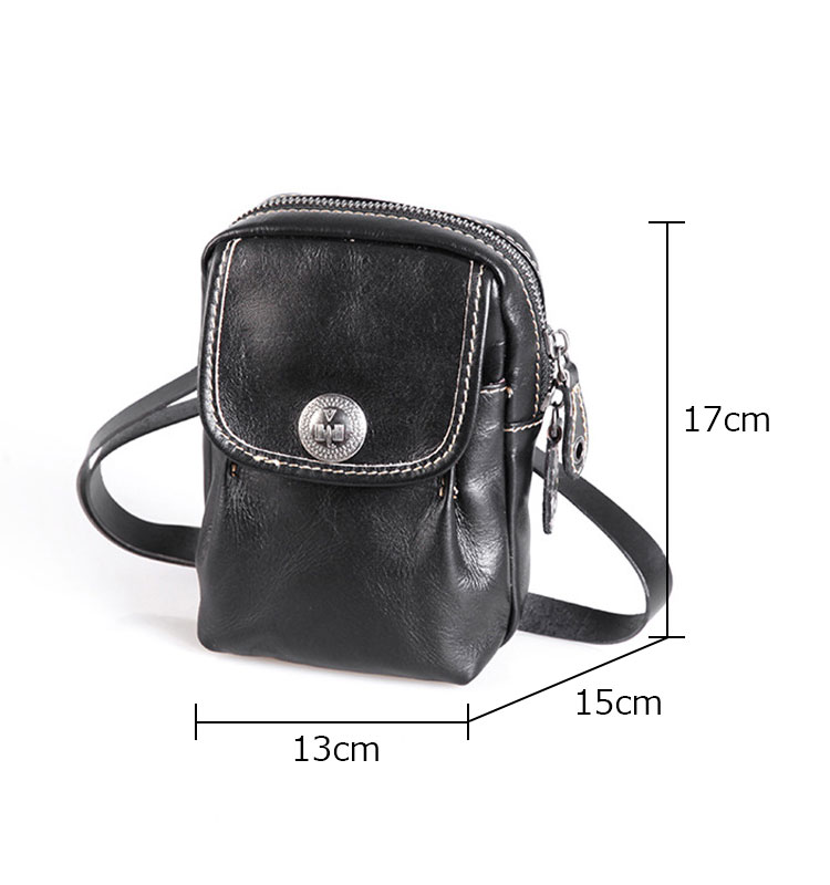 Whatna アンティーク風合い鞣し天 然 牛革ミニショルダーバッグ メンズ 3way斜め掛け ボディバッグ ミニ 胸バッグ ベルトループベルトループ ポーチ ミニウエストバッグ ミニサコッシュ カラビナ付き ショルダーベルト付属 イヤホン穴付-1