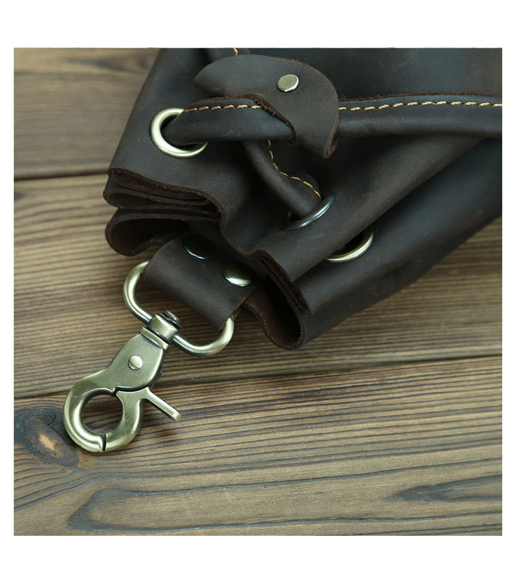 Whatna 天然 厚手 牛革 小銭入れ コインケース メンズ レディース 2way本革 ミニサコッシュ カラビナポーチ ベルトループ 6.5インチiphoneを収納可 巾着袋 ポーチミニ ウエストバッグ イヤホン収納ケース カラビナ付き-12