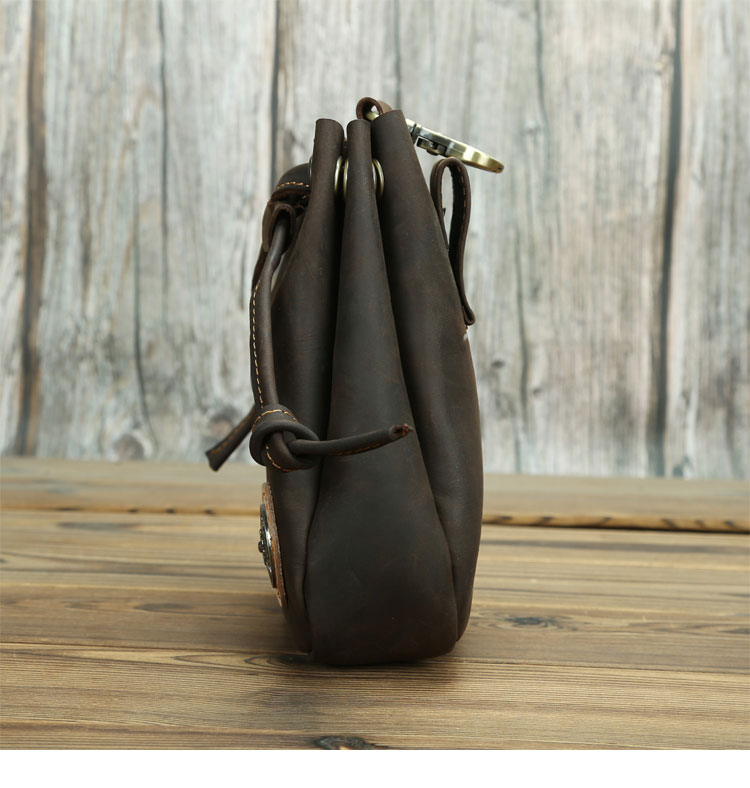 Whatna 天然 厚手 牛革 小銭入れ コインケース メンズ レディース 2way本革 ミニサコッシュ カラビナポーチ ベルトループ 6.5インチiphoneを収納可 巾着袋 ポーチミニ ウエストバッグ イヤホン収納ケース カラビナ付き-3