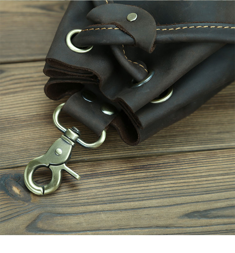 Whatna 天然 厚手 牛革 小銭入れ コインケース メンズ レディース 2way本革 ミニサコッシュ カラビナポーチ ベルトループ 6.5インチiphoneを収納可 巾着袋 ポーチミニ ウエストバッグ イヤホン収納ケース カラビナ付き-5