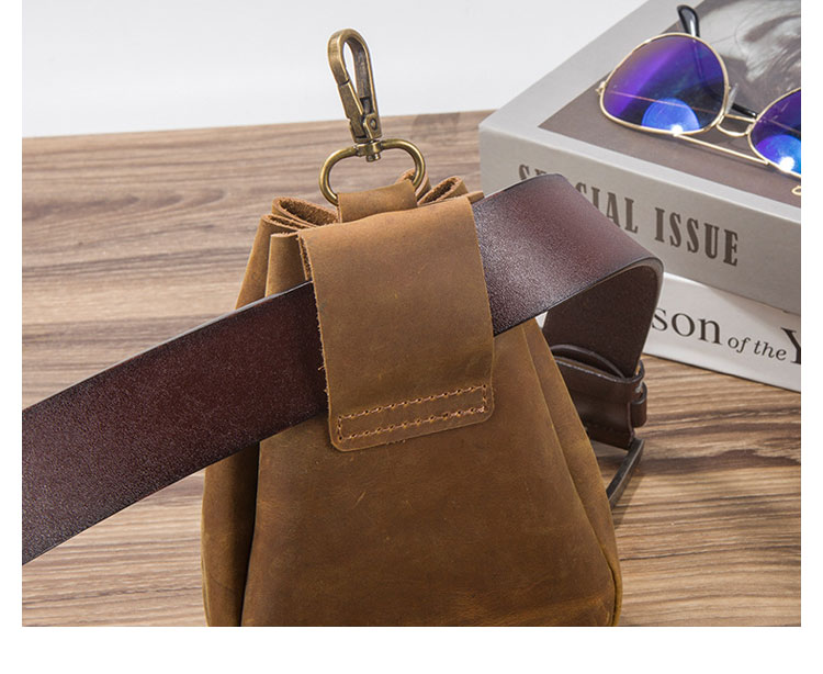 Whatna 天然 厚手 牛革 小銭入れ コインケース メンズ レディース 2way本革 ミニサコッシュ カラビナポーチ ベルトループ 6.5インチiphoneを収納可 巾着袋 ポーチミニ ウエストバッグ イヤホン収納ケース カラビナ付き-11