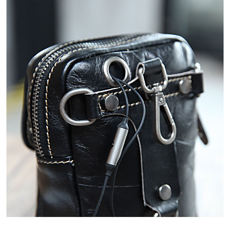 Whatna アンティーク風合い鞣し天 然 牛革ミニショルダーバッグ メンズ 3way斜め掛け ボディバッグ ミニ 胸バッグ ベルトループベルトループ ポーチ ミニウエストバッグ ミニサコッシュ カラビナ付き ショルダーベルト付属 イヤホン穴付-8