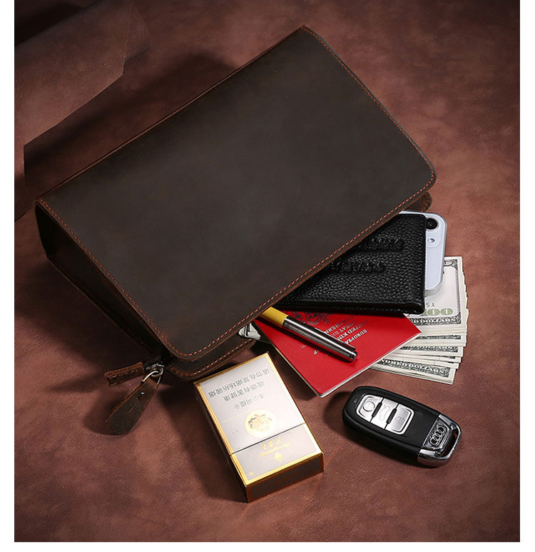 Whatna 天然 牛革 セカンドバッグ メンズ バッグ クラッチ バッグ 小さい 3室仕切 厚手 本 革 レザー 結婚式 バッグ フォーマル ビジネス 冠婚葬祭 バッグ 男性用 紳士用 ブラウンTP-6023-4