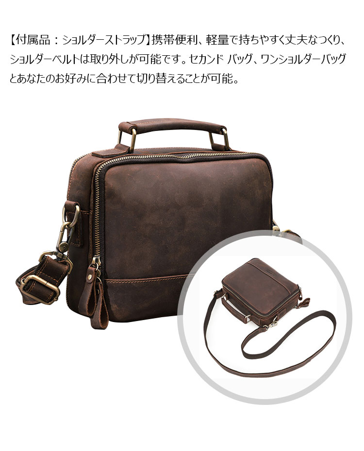 Whatna 天然 厚手 牛革  ショルダーバッグ メンズ 3way 斜め掛け 手提げ バッグ クラッチ 肩掛けバッグ 鞣し革 本 革2本入ペンホルダー付 2室仕切 Ipad 9.7収納可 横型 カジュアル フォーマル ビジネス 通学 通勤 自転車かばん プレゼント男性-5