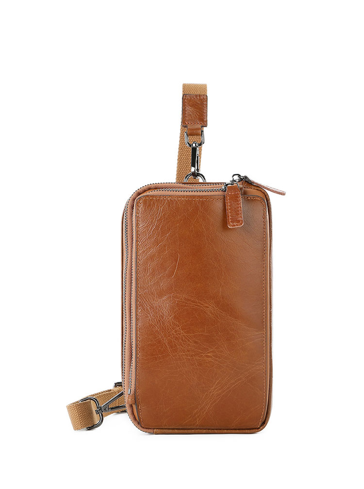 Whatna 厚手 天然 牛 革 ミニショルダーバッグ メンズ 3way ボディ斜め掛け胸バッグ手持ちバッグセカンド バッグ ショルダーベルト付 カード4枚収納可 2室仕切 L字ファスナー カジュアル フォーマル ビジネス 通学 通勤 肩掛けバッグ 自転車かばん プレゼント男性-2