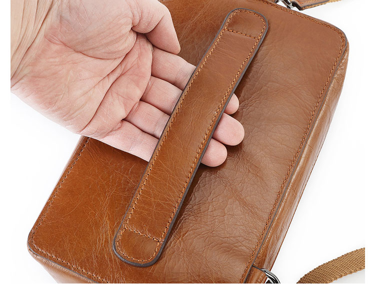 Whatna 厚手 天然 牛 革 ミニショルダーバッグ メンズ 3way ボディ斜め掛け胸バッグ手持ちバッグセカンド バッグ ショルダーベルト付 カード4枚収納可 2室仕切 L字ファスナー カジュアル フォーマル ビジネス 通学 通勤 肩掛けバッグ 自転車かばん プレゼント男性-9