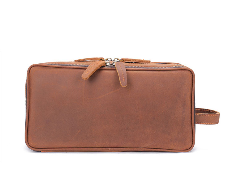 Whatna 厚手 天然 牛革 ミニセカンド バッグ メンズ 手提げバッグ クラッチ バッグ 小さ 化粧かば ボックス型 3室仕切 ダブルファスナー 手持ちバッグ ハンドバッグ 本革 フォーマル 冠婚葬祭 結婚式 バッグ紳士用 男性用-3